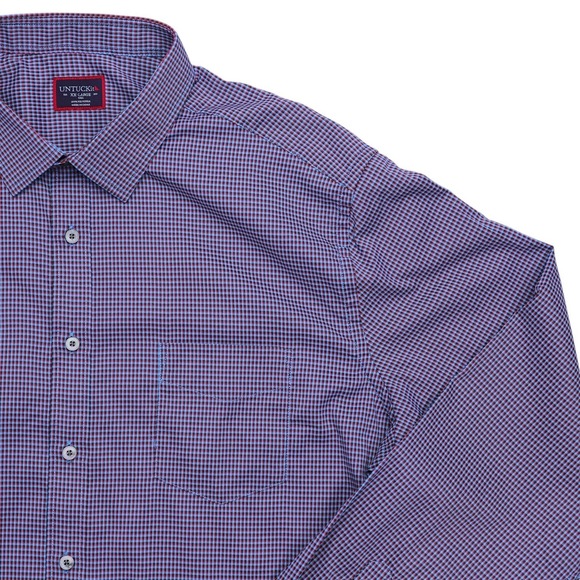 Untuckit Mens XXL‎ Blue Red Check Symington Tre Fit Button Up Shirt - Picture 1 of 13